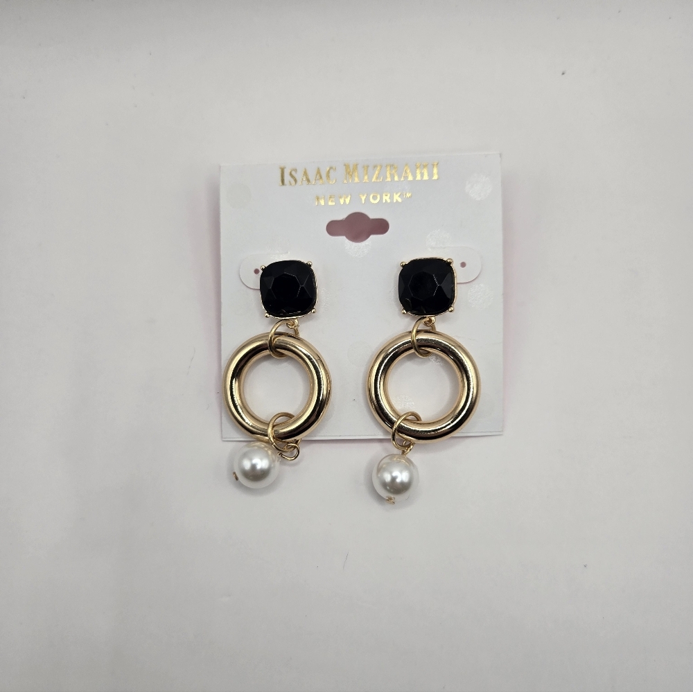 Isaac Mizrahi Black and Gold Drop Earrings